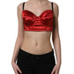 Red Polyester Satin Bustier Cropped Tank Top