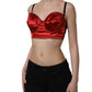 Red Polyester Satin Bustier Cropped Tank Top