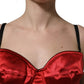 Red Polyester Satin Bustier Cropped Tank Top