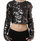 Black Sequined Long Sleeves Crop Blouse Top