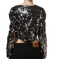Black Sequined Long Sleeves Crop Blouse Top