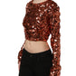 Red Sequined Long Sleeves Crop Blouse Top
