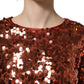 Red Sequined Long Sleeves Crop Blouse Top