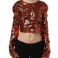 Red Sequined Long Sleeves Crop Blouse Top