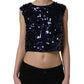 Blue Sequined Sleeveless Cropped Tank Top