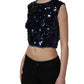 Blue Sequined Sleeveless Cropped Tank Top
