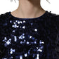 Blue Sequined Sleeveless Cropped Tank Top