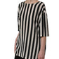 Black White Stripes Round Neck Blouse Top