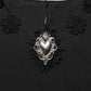 Black Floral Silk Heart Appliqué Blouse Top