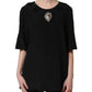 Black Floral Silk Heart Appliqué Blouse Top