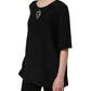 Black Floral Silk Heart Appliqué Blouse Top