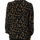 Black Keys Print Silk Tie Neck Blouse Top