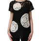 Black White Floral Lace Short Sleeve Blouse Top