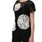 Black White Floral Lace Short Sleeve Blouse Top