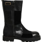Black Patchwork Leather Mid Calf Boots Shoes