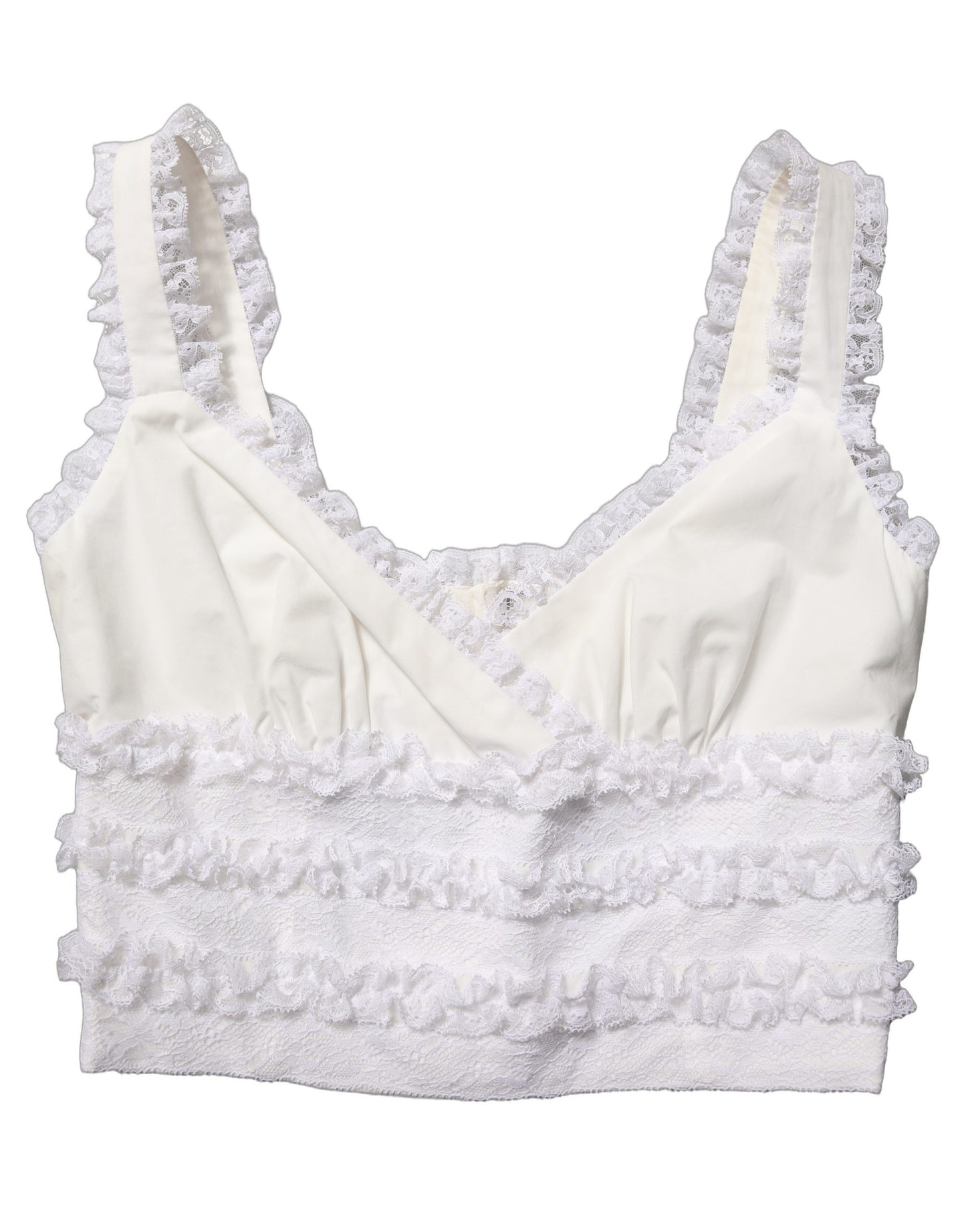 White Lace Trimmed Cotton Cropped Tank Top