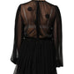Black Polyester Mesh Sheer Crewneck Blouse Top