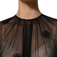 Black Polyester Mesh Sheer Crewneck Blouse Top