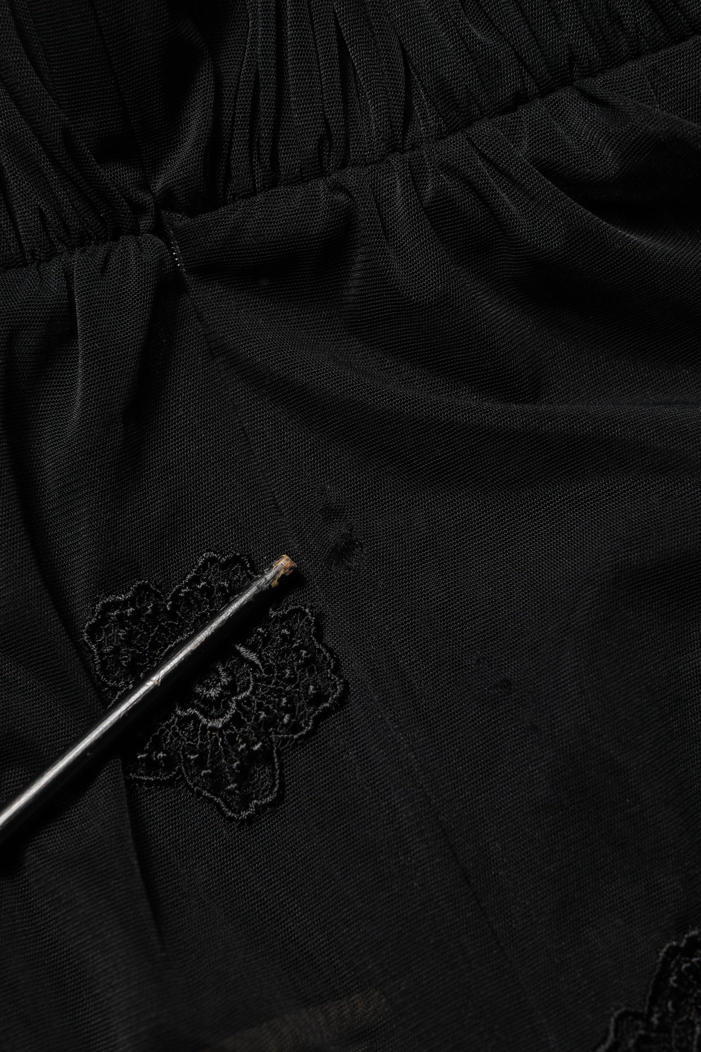 Black Polyester Mesh Sheer Crewneck Blouse Top