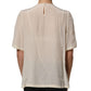 Beige Lace Trim Bow Short Sleeves Blouse Top