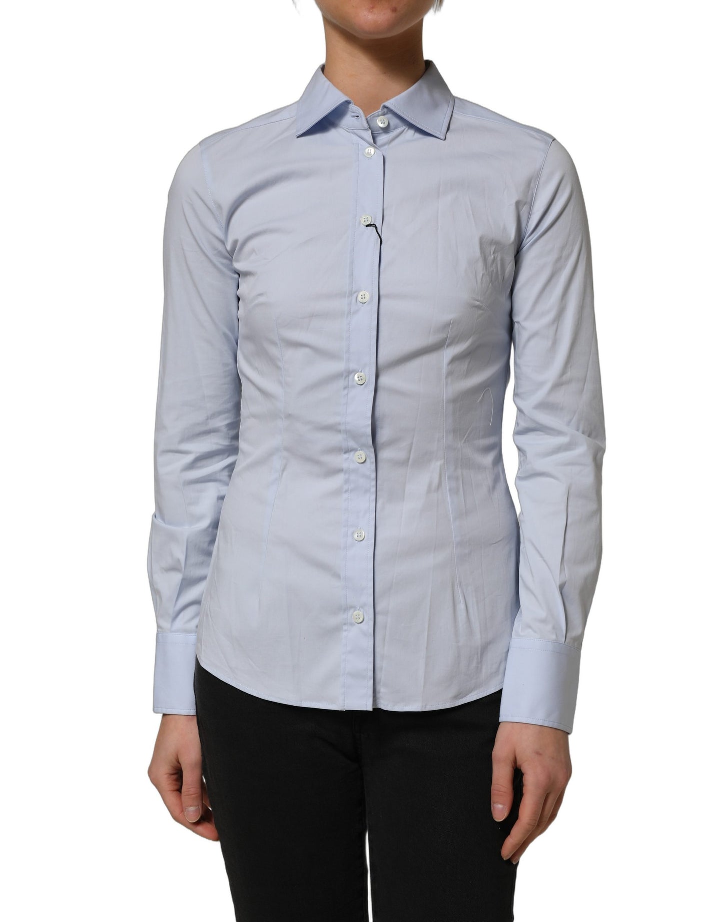 Blue Collared Long Sleeves Dress Shirt Top