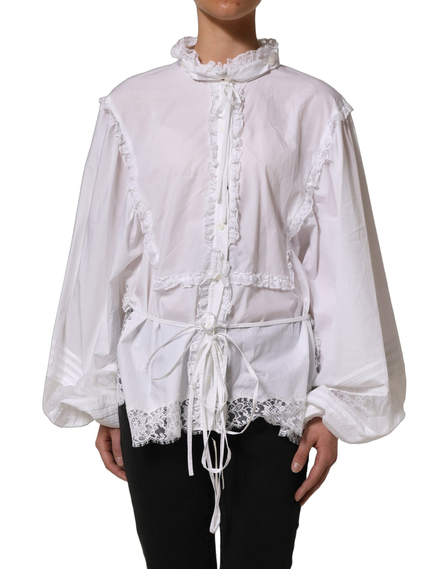 White Ruffled Lace Embellished Blouse Top