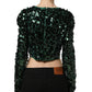Green Sequined Long Sleeves Crop Blouse Top
