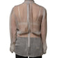 Gray Sheer Silk Chiffon Shirt Bow Collar Top