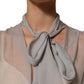 Gray Sheer Silk Chiffon Shirt Bow Collar Top
