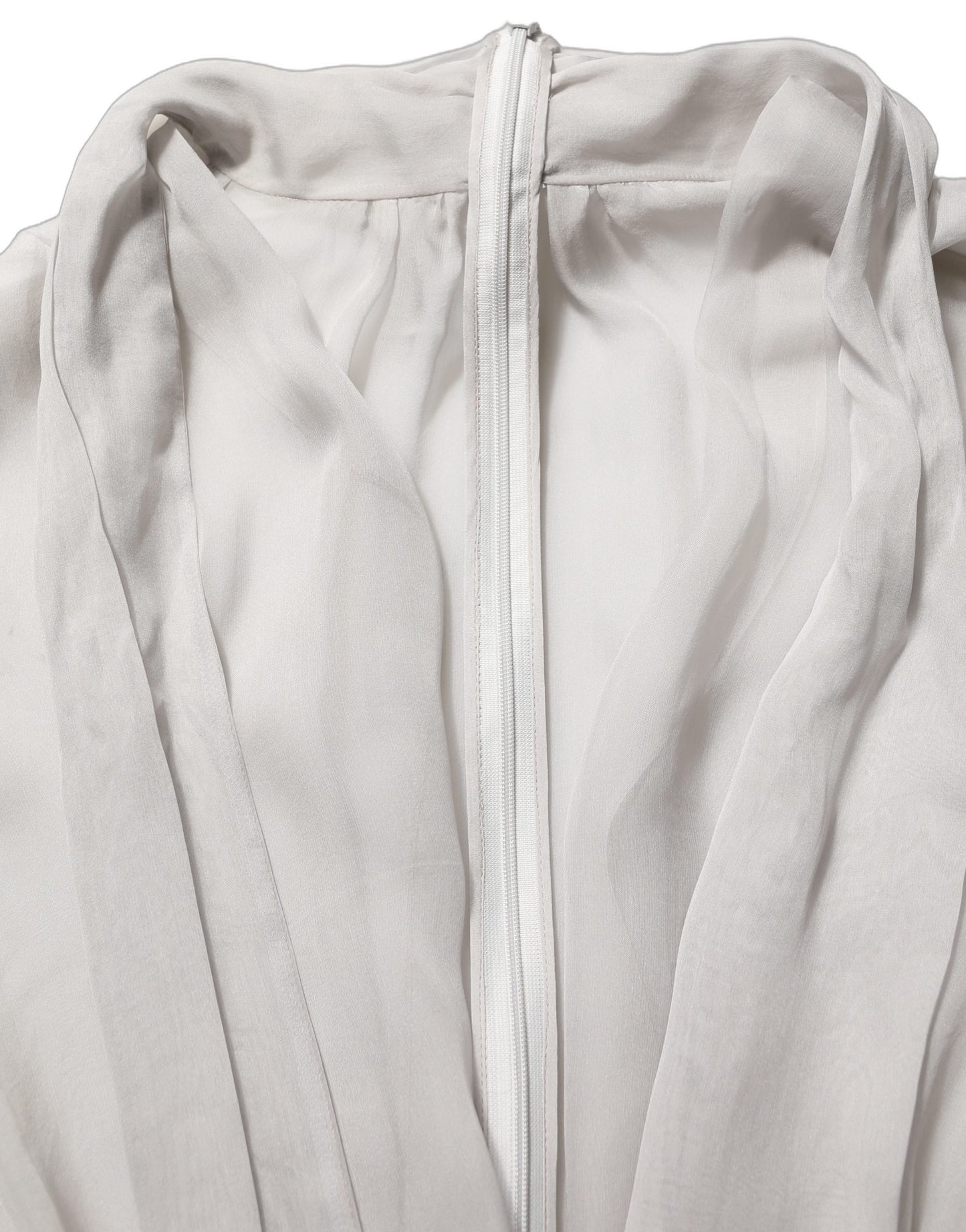 Gray Sheer Silk Chiffon Shirt Bow Collar Top