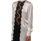 White satin Lace Trim LOng Sleeves Blouse Top