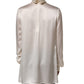 White satin Lace Trim LOng Sleeves Blouse Top