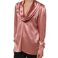 Pink Satin Silk V-neck Long Sleeves Blouse Top