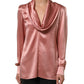 Pink Satin Silk V-neck Long Sleeves Blouse Top