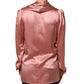 Pink Satin Silk V-neck Long Sleeves Blouse Top