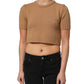 Brown Wool Short Sleeves Cropped Blouse Top