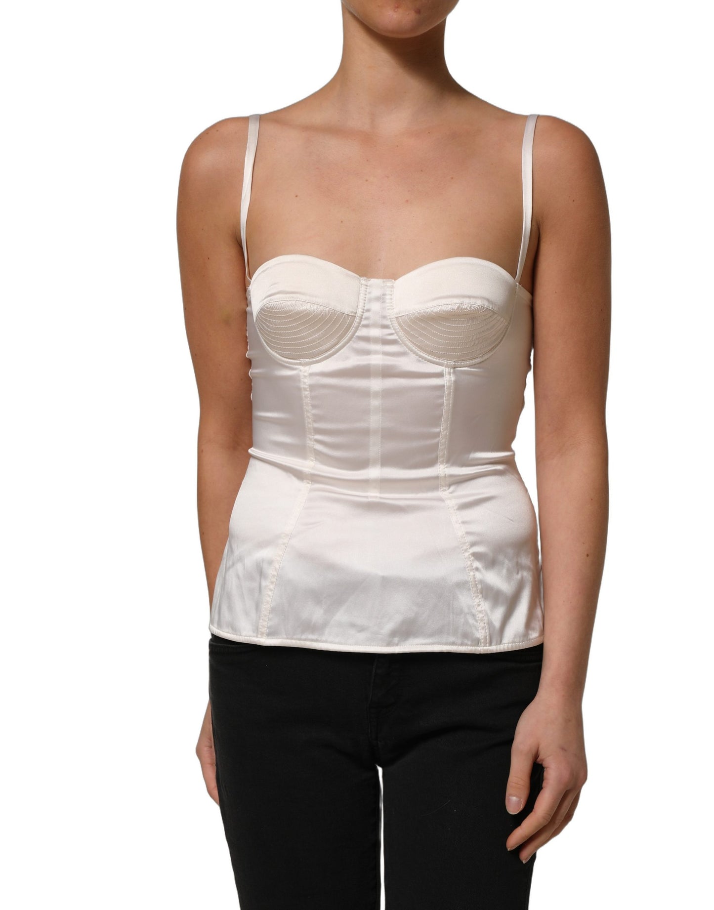 White Silk Satin Padded Bra Corset Style Top