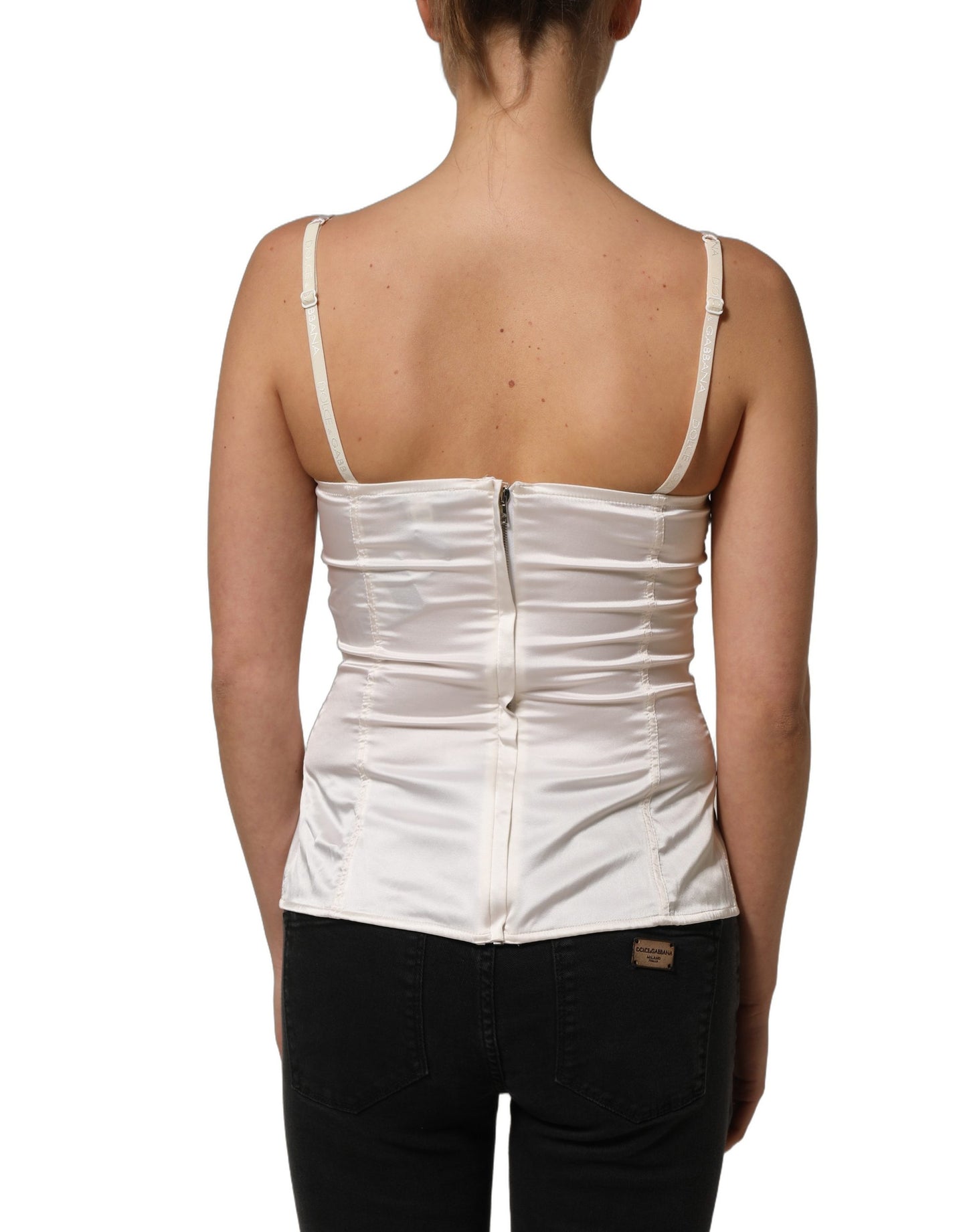 White Silk Satin Padded Bra Corset Style Top