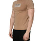 Brown Cotton Logo Patch Round Neck T-shirt
