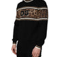 Black Leopard Wool Crew Neck Men Pullover Sweater