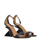 Black Leather Stiletto Heel Sandals