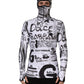 White Jersey Graffiti Print Balaclava Hood Sweater