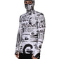 White Jersey Graffiti Print Balaclava Hood Sweater