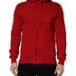 Red Embroidered Logo Hooded Full Zip Sweater