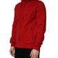 Red Embroidered Logo Hooded Full Zip Sweater