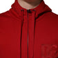 Red Embroidered Logo Hooded Full Zip Sweater