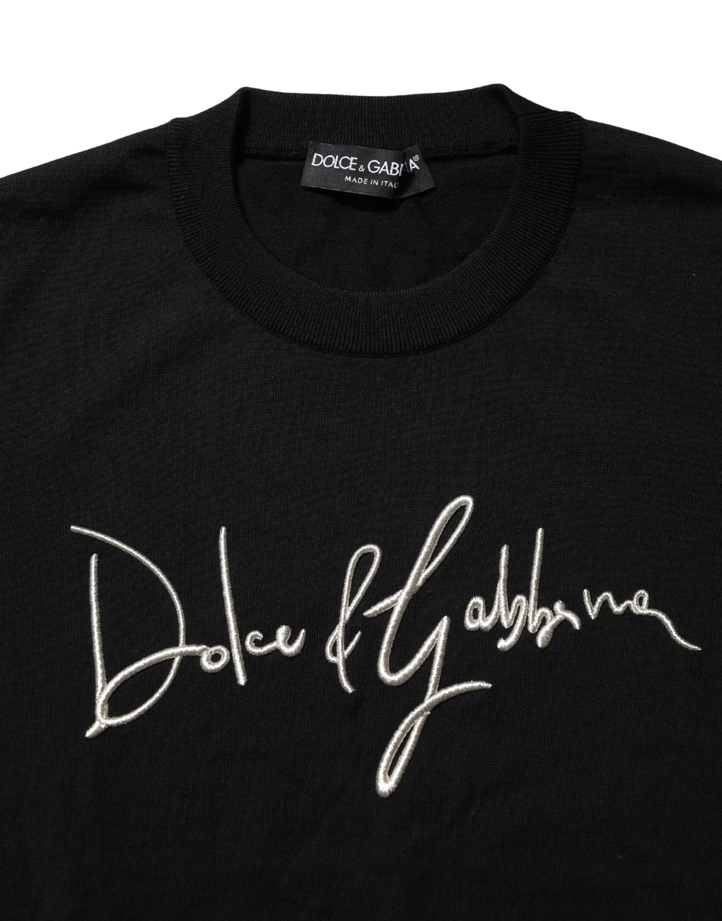 Black embroidered Logo Crew Neck Pullover Sweater