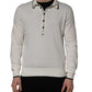 White Cotton Blend Men Polo Pullover Sweater