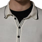White Cotton Blend Men Polo Pullover Sweater
