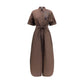 Brown Cotton Casual Dress